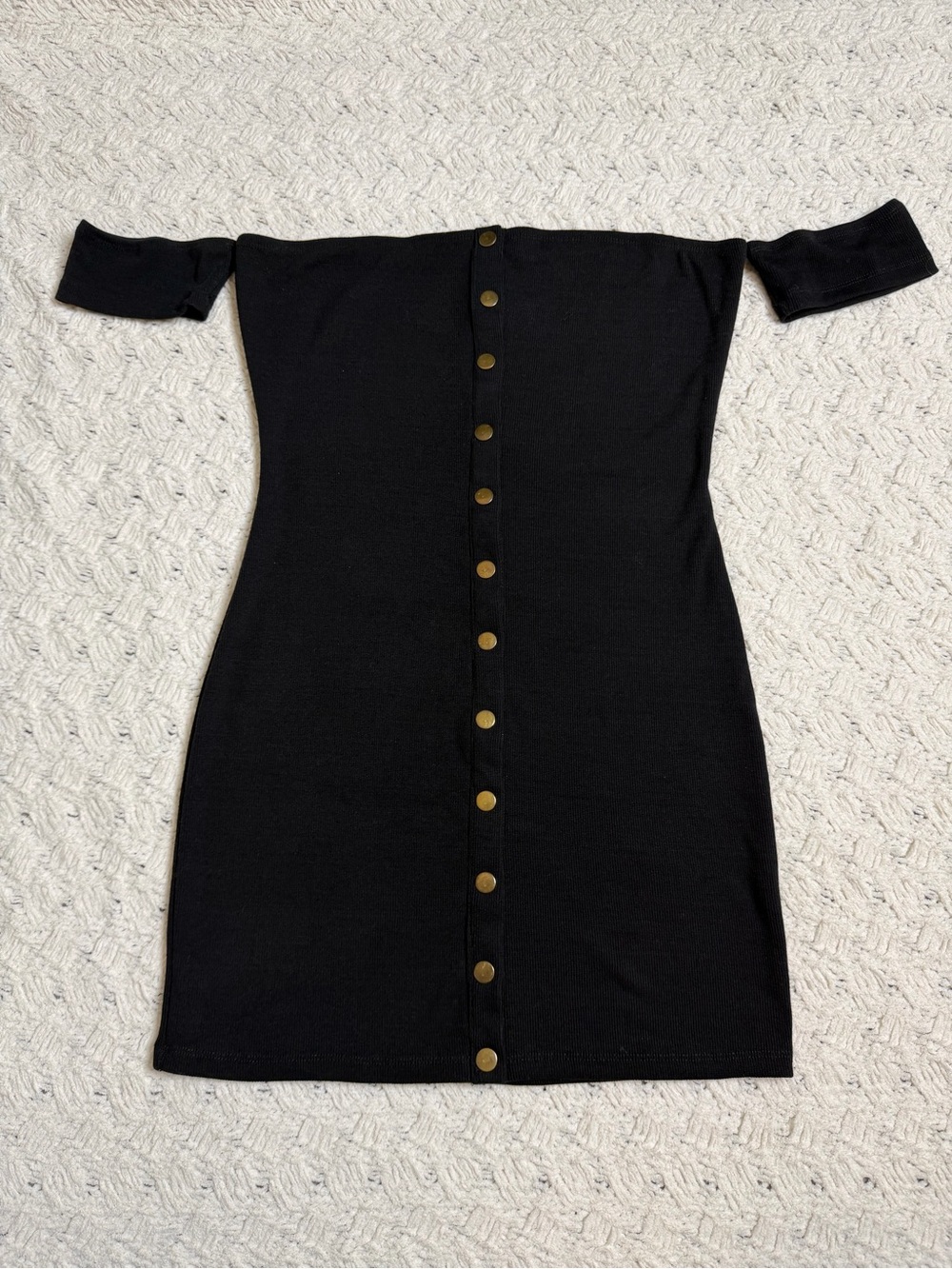 Fashion Nova Black Off-Shoulder Snap Button-Front Dress